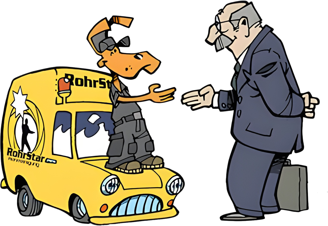 Eine Cartoon-Zeichnung von einer Person, die einem anderen Mann die Hand schüttelt